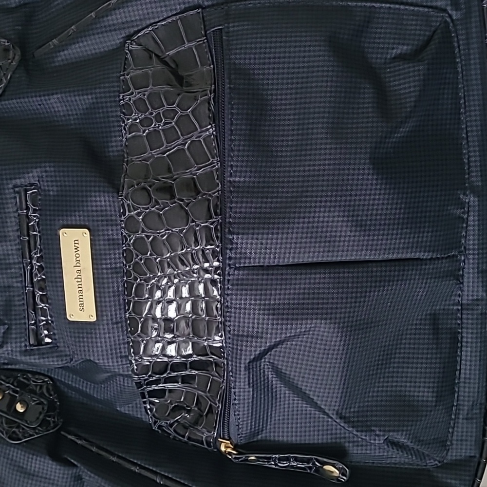 Samantha Brown Carry-on Bag With Trolley Sleeve Navy Blue Croc Embossed Accents - Picture 4 of 14